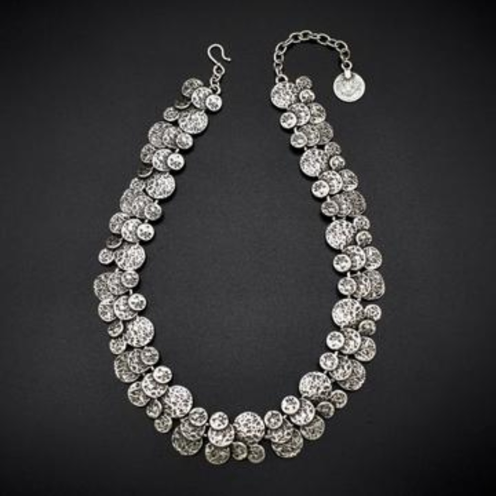 Pewter Modern Filigree Panel Necklace NWT